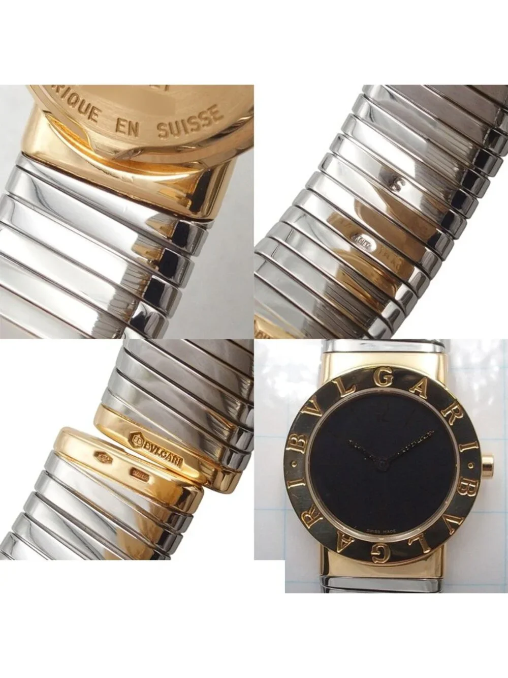 Bvlgari Tubogas S Black 18K Yellow Gold SS Watch Quartz